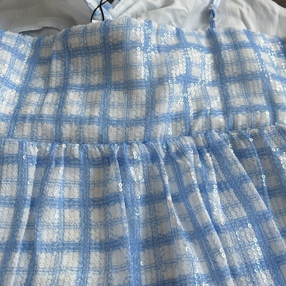 English Factory | Sleeveless Sequin Twist Front Plaid Flounce Tank - Picture 12 of 13